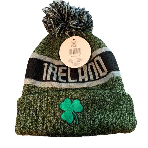Ireland Pom Pom Beanie St Patricks Day Irish Lucky Green Clover Shamrock Hat New - Picture 3 of 13